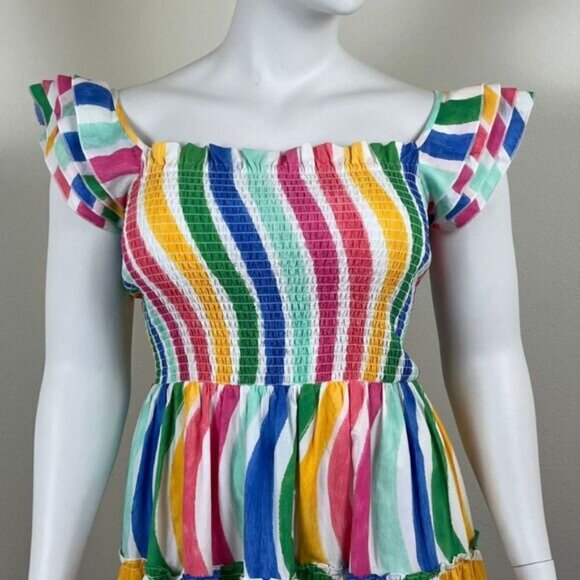 Crown & Ivy Womens Size L Cotton Striped Ruffle Pullover Midi Teired Dress Party - Picture 2 of 14